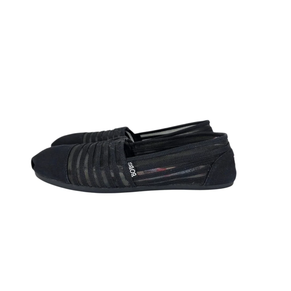 Bobs from Skechers Women's Black Canvas Mesh Slip On Ballet Flat Casual Size 10